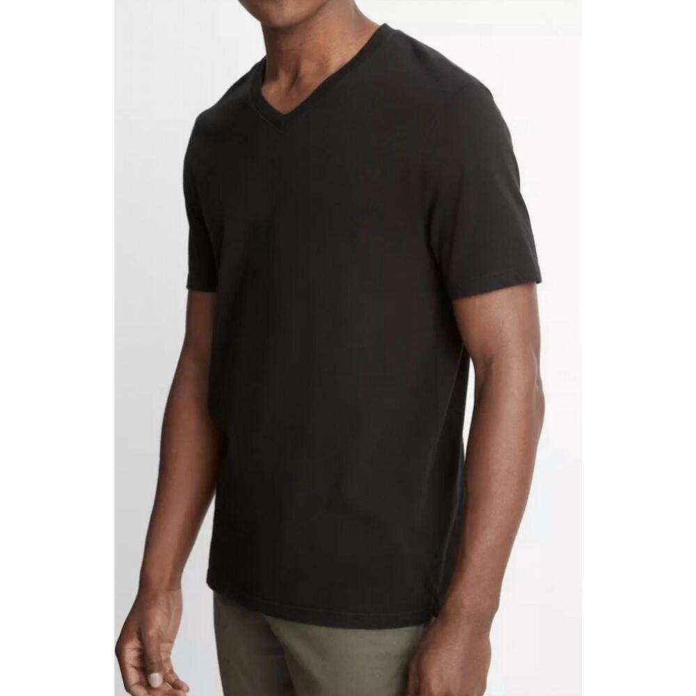 NEW VINCE garment dye short sleeve v neck t-shirt in true black